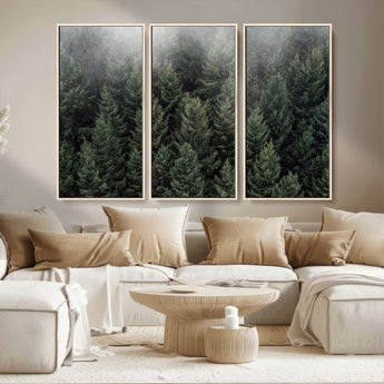 84059409-MGV-CV-36X24-Forest Wall Art – Misty Evergreen Trees Canvas Print, Tranquil Nature Photography Decor for Bedroom, Living Room, Office, Cabin or