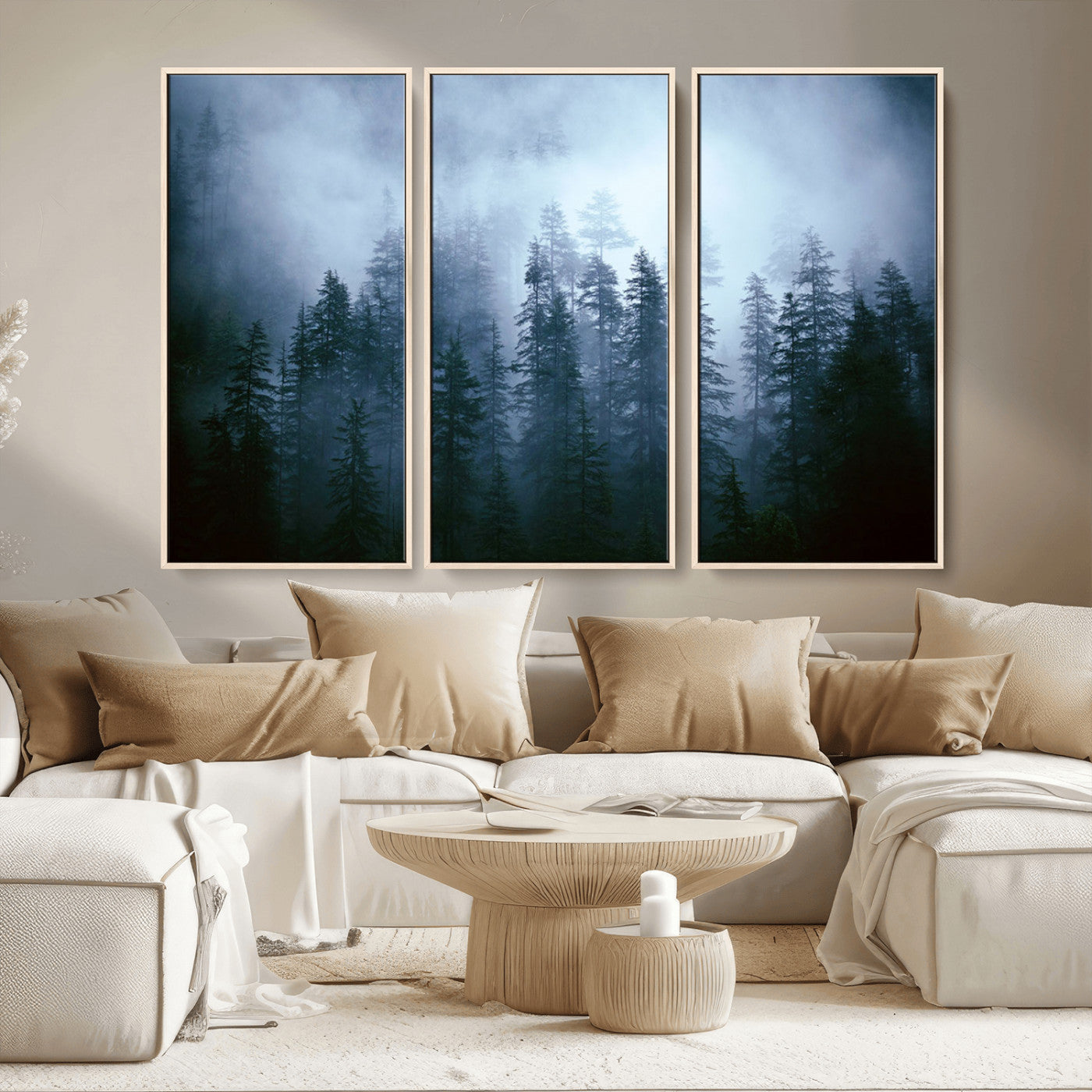 93439624-MGV-CV-36X24-Forest Wall Art – Misty Pine Trees Canvas Print, Moody Nature Photography Decor for Bedroom, Living Room, Office, Cabin, Lodge or