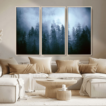 93439624-MGV-CV-36X24-Forest Wall Art – Misty Pine Trees Canvas Print, Moody Nature Photography Decor for Bedroom, Living Room, Office, Cabin, Lodge or