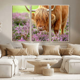 64069351-MGV-CV-36X24-Farmhouse Wall Art – Highland Cow in Wildflowers Canvas Print, Rustic Country Cattle Photography Decor for Bedroom, Living Room,