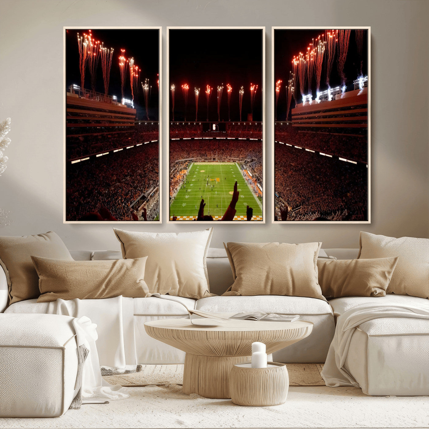 73358115-MGV-CV-36X24-Neyland Stadium Wall Art – Panoramic Tennessee Volunteers Night Game Canvas Print, Fireworks Football Celebration Sports Decor for