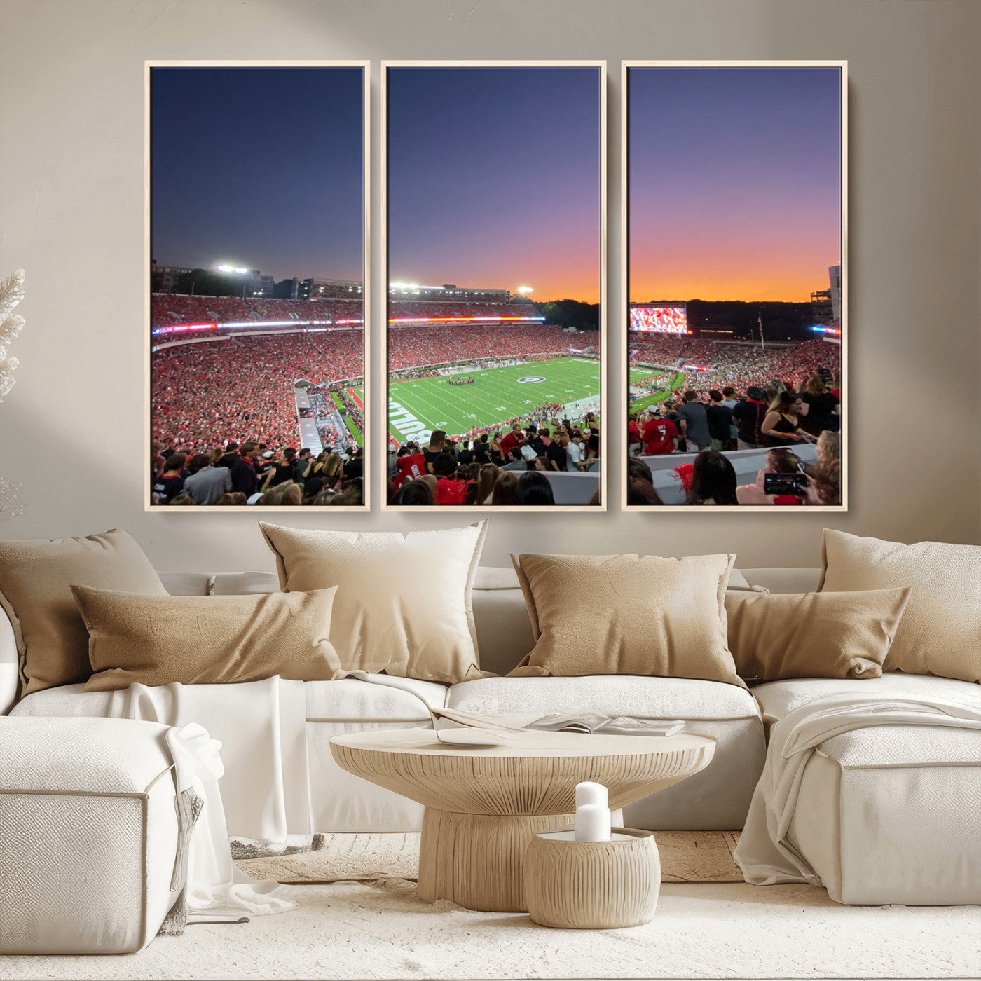 25139565-MGV-CV-36X24-Sanford Stadium Wall Art – Panoramic Georgia Bulldogs Sunset Football Game Canvas Print, Red Crowd Sports Decor for Office, Man
