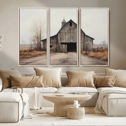 90499-MGV-CV-36X24-Old Barn Wall Art Canvas Print, Framed Rustic Barn Art Picture Print, Abandoned Farm Perfect Rustic Farmhouse Decor Artwork
