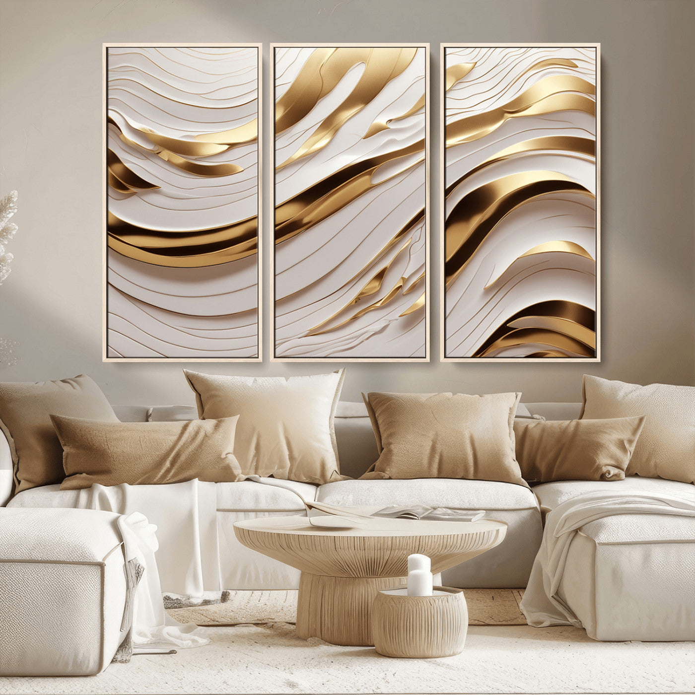 41237-MGV-CV-36X24-Gold Waves Wall Art Canvas Print, Framed Elegant Flow Art Picture Print, Luxury Layers Perfect Minimal Luxe Decor Artwork