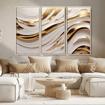 41237-MGV-CV-36X24-Gold Waves Wall Art Canvas Print, Framed Elegant Flow Art Picture Print, Luxury Layers Perfect Minimal Luxe Decor Artwork