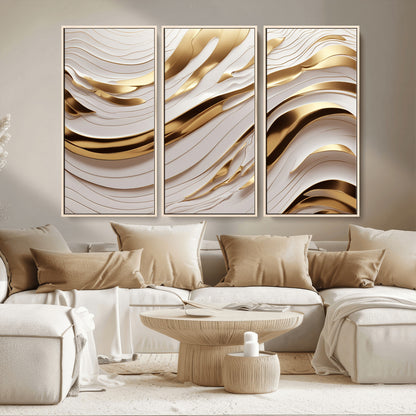 41237-MGV-CV-36X24-Gold Waves Wall Art Canvas Print, Framed Elegant Flow Art Picture Print, Luxury Layers Perfect Minimal Luxe Decor Artwork