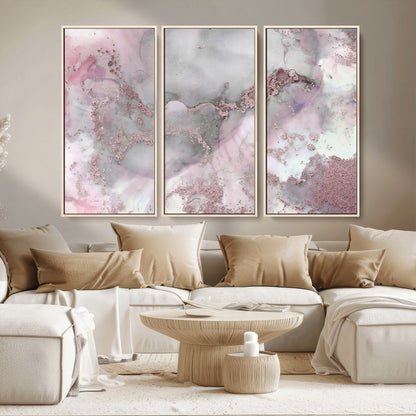 16416-MGV-CV-36X24-Blush Marble Wall Art Canvas Print, Framed Rose Gold Art Picture Print, Pink Cloudy Perfect Modern Glam Decor Artwork