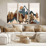 80300-MGV-CV-36X24-Geometric Mountains Wall Art Canvas Print, Framed Stylized Trees Art Picture Print, Graphic Forest Perfect Rustic Abstract Decor