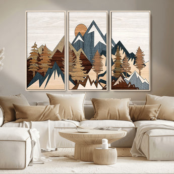 80300-MGV-CV-36X24-Geometric Mountains Wall Art Canvas Print, Framed Stylized Trees Art Picture Print, Graphic Forest Perfect Rustic Abstract Decor