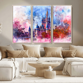 15129-MGV-CV-36X24-Disney Castle Wall Art Canvas Print, Framed Cinderella Palace Art Picture Print, Fantasy Kingdom Perfect Whimsical Fairytale Decor