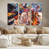 13675-MGV-CV-36X24-Jazz Band Wall Art Canvas Print, Framed Jazz Oil Painting Art Picture Print, Vibrant Music Perfect Abstract Musical Decor Artwork