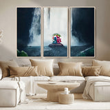 32259-MGV-CV-36X24-Stitch Angel Wall Art Canvas Print, Framed Stitch Waterfall Art Picture Print, Cartoon Couple Perfect Moody Fantasy Decor Artwork