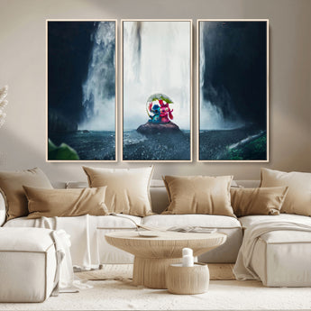 32259-MGV-CV-36X24-Stitch Angel Wall Art Canvas Print, Framed Stitch Waterfall Art Picture Print, Cartoon Couple Perfect Moody Fantasy Decor Artwork