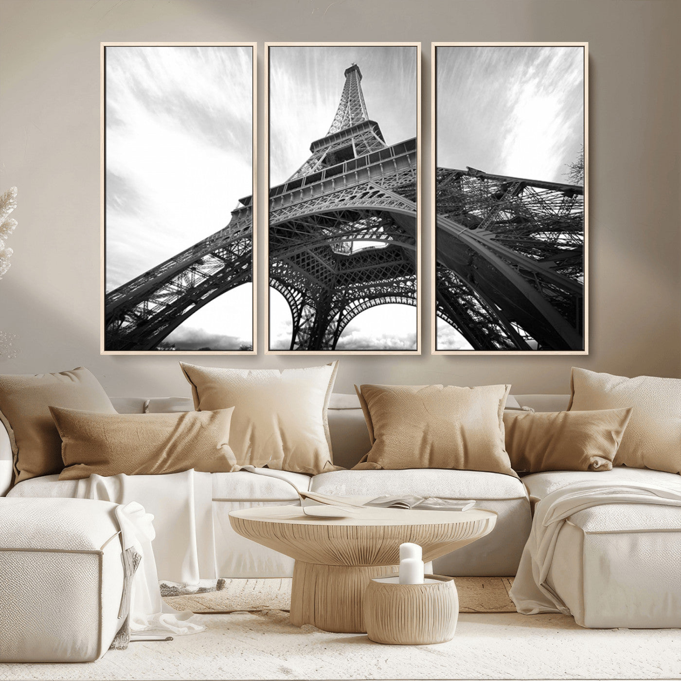 40006-MGV-CV-36X24-Eiffel Tower Wall Art – Black and White Architectural Photo Print, Paris Inspired Decor for Bedroom, Office, Studio or Modern