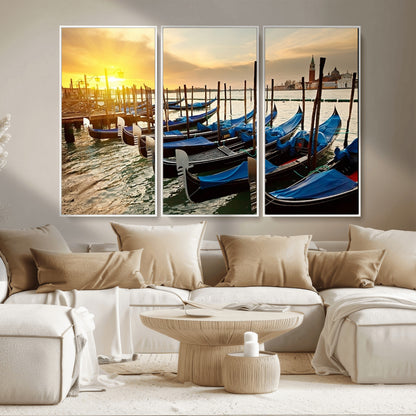 25872-MGV-CV-36X24-Venetian Gondola Dock Wall Art – Serene Sunset Canal Canvas Print, Tranquil Water Travel Decor for Office, Living Room, or Man