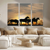 16620-MGV-CV-36X24-Sunset Stallions Wall Art – Silhouetted Horses Running Canvas Print, Nature’s Rhythm, Perfect for Living Room, Office, or Man Cave