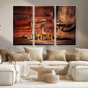52458-MGV-CV-36X24-Whiskey Pour Wall Art – Elegant Whiskey Bottle Pouring into Glasses Canvas Print, Refined Bar or Lounge Decor for Home, Office, or