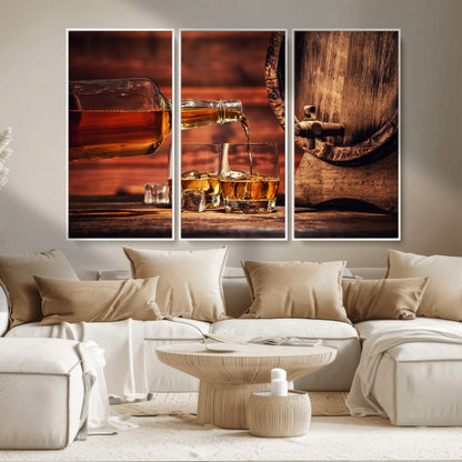 52458-MGV-CV-36X24-Whiskey Pour Wall Art – Elegant Whiskey Bottle Pouring into Glasses Canvas Print, Refined Bar or Lounge Decor for Home, Office, or