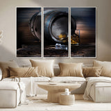 78049-MGV-CV-36X24-Whiskey Barrel Wall Art – Rustic Whiskey Barrel and Glass with Ice Canvas Print, Classic Bar or Lounge Decor for Home, Office, or