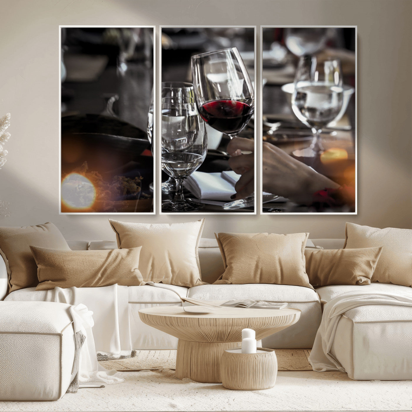 75513-MGV-CV-36X24-Elegant Wine Toast Wall Art – Close-Up Red Wine Glass at Dinner Table Canvas Print, Sophisticated Dining Room or Bar Decor