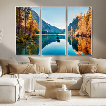 32962-MGV-CV-36X24-Mountain Lake Wall Art – Tranquil Autumn Landscape Canvas Print, Nature Reflection Decor for Living Room, Bedroom, Office or Cabin