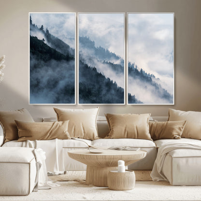 85737-MGV-CV-36X24-Misty Mountain Wall Art – Atmospheric Pine Forest Canvas Print with Fog and Mist, Calm Nature Decor for Living Room, Bedroom,