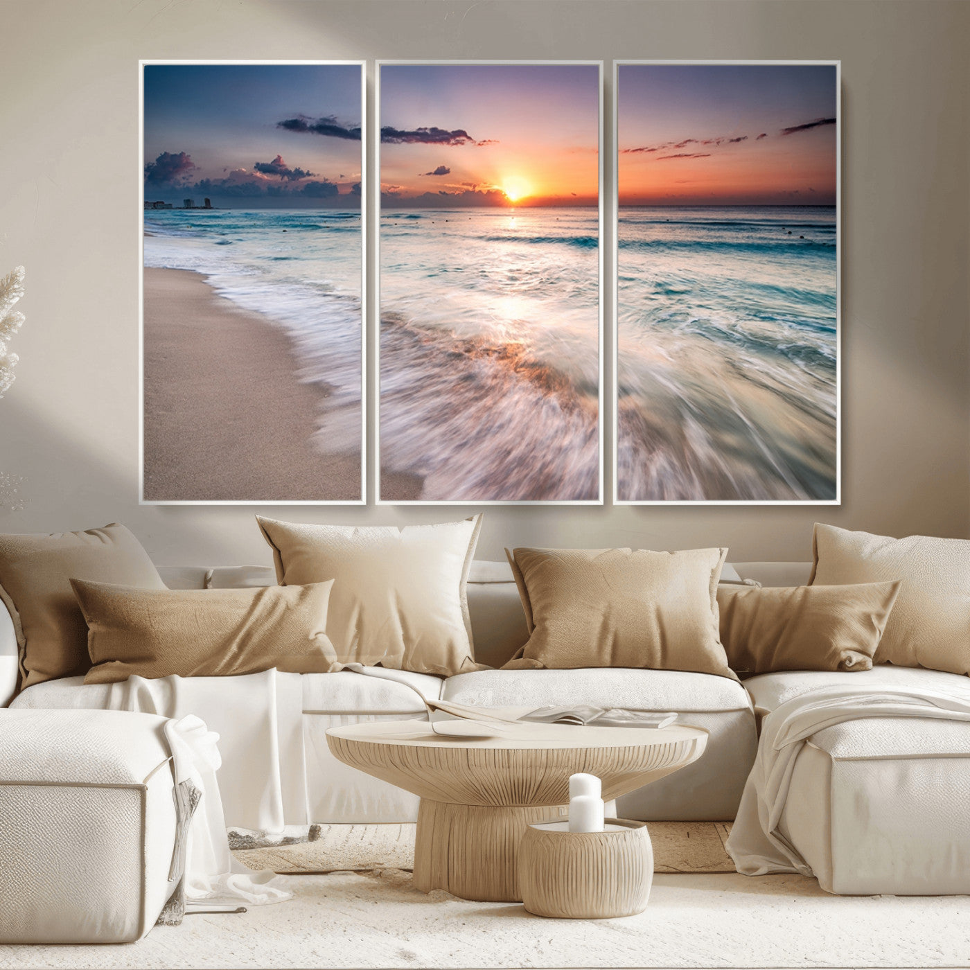 71849-MGV-CV-36X24-Sunrise Ocean Beach Wall Art – Serene Seascape Canvas Print with Gentle Waves, Coastal Nature Decor for Bedroom, Living Room or