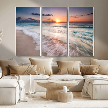 71849-MGV-CV-36X24-Sunrise Ocean Beach Wall Art – Serene Seascape Canvas Print with Gentle Waves, Coastal Nature Decor for Bedroom, Living Room or