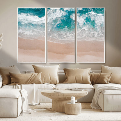 39236-MGV-CV-36X24-Ocean Beach Wall Art – Aerial View of Waves and Sand Canvas Print, Coastal Home Decor for Living Room, Bedroom, Office or Beach
