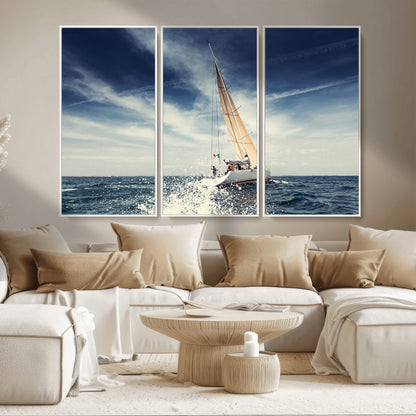 75430-MGV-CV-36X24-Sailing Boat Wall Art – Dynamic Ocean Yacht Canvas Print, Nautical Decor for Living Room, Office, Beach House or Cabin