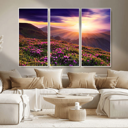 49741-MGV-CV-36X24-Mountain Sunrise Wall Art – Vibrant Floral Landscape Canvas Print, Nature Home Decor for Living Room, Bedroom Office or Cabin