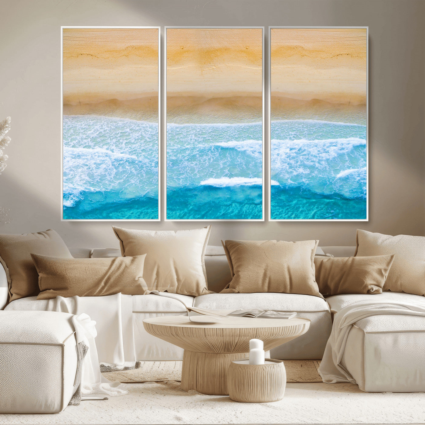 43046-MGV-CV-36X24-Aerial Beach Wall Art – Serene Ocean Waves & Sandy Shore Canvas Print, Coastal Home Decor for Living Room, Bedroom or Office