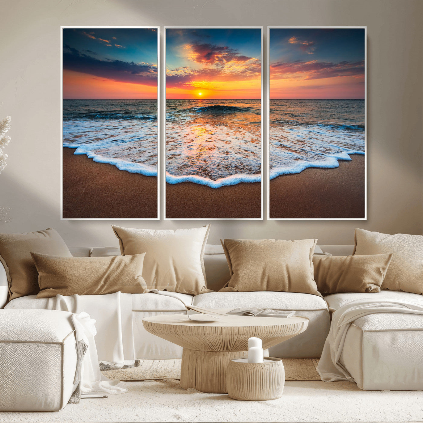 87032-MGV-CV-36X24-Ocean Sunset Wall Art – Stunning Beach Canvas Print with Vibrant Sky, Calm Waves, and Golden Horizon, Perfect Coastal Decor for