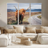 56121-MGV-CV-36X24-Rustic Highland Cow Wall Art – Panoramic Nature Canvas Print, Perfect Decor for Home, Office, Living Room or Man Cave