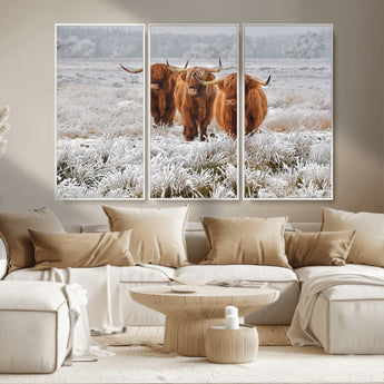 10396-MGV-CV-36X24-Highland Cattle Wall Art – Rustic Winter Landscape Canvas Print, Farmhouse Decor for Living Room, Office, Cabin or Country Home