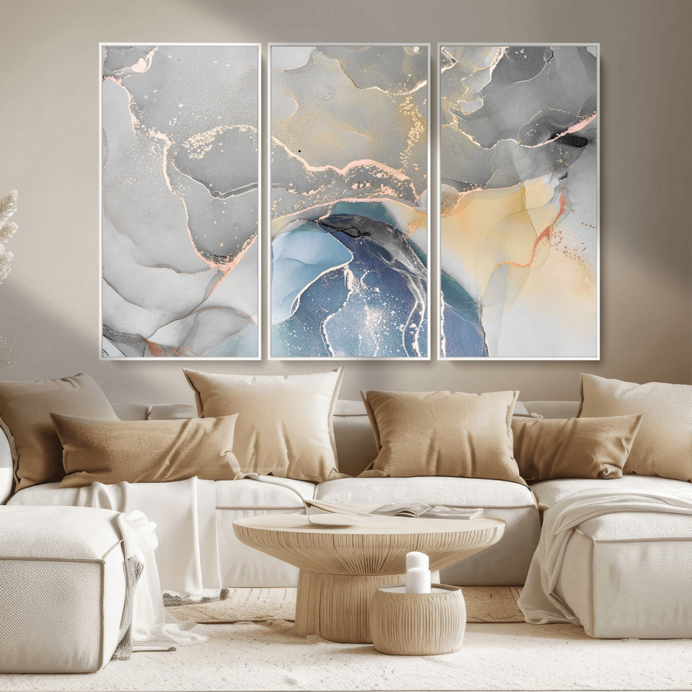 63211-MGV-CV-36X24-Abstract Fluid Art Wall Decor – Blue, Gray & Gold Canvas Print, Modern Home and Office Wall Art Decor for Living Room, Bedroom or
