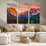 24519-MGV-CV-36X24-Yosemite Valley Sunset Wall Art – Majestic Mountain Landscape with Waterfall and Vibrant Sky, Nature Photography for Home or