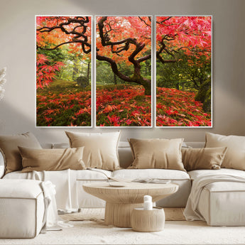 73343-MGV-CV-36X24-Autumn Maple Wall Art – Panoramic Vibrant Red Maple Tree Canvas Print, Seasonal Nature Decor for Office, Living Room or Garden
