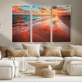 77723-MGV-CV-36X24-Sunset Beach Wall Art – Vibrant Ocean Waves and Golden Horizon Canvas Print, Coastal Seascape Photography Home Decor