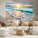 27815-MGV-CV-36X24-Ocean Sunrise Beach Wall Art – Serene Coastal Canvas Print with Waves and Golden Morning Light, Relaxing Seascape Decor for