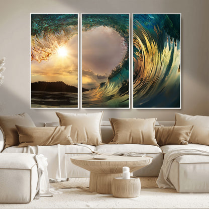 38256-MGV-CV-36X24-Ocean Wave Wall Art – Stunning Sunrise Through Curling Wave Canvas Print, Coastal Surf Photography Seascape Decor for Living Room,