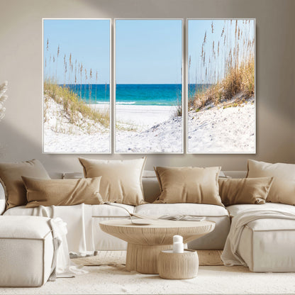 58498-MGV-CV-36X24-White Sandy Beach Wall Art – Panoramic Coastal Canvas Print, Ocean View Decor for Living Room, Bedroom, Office, Relaxing Seaside
