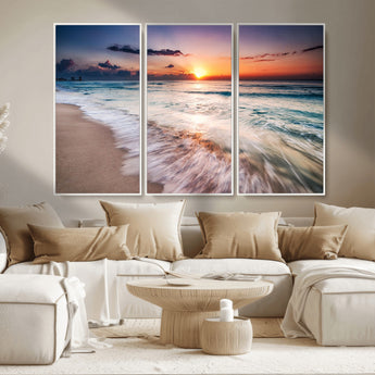 99906-MGV-CV-36X24-Morning Tide Canvas Print – Soft Sunrise Ocean Waves Wall Art, Coastal Serenity Decor for Home & Office