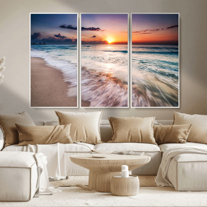 99906-MGV-CV-36X24-Morning Tide Canvas Print – Soft Sunrise Ocean Waves Wall Art, Coastal Serenity Decor for Home & Office