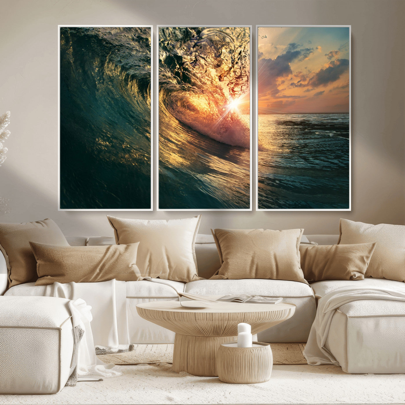 55359-MGV-CV-36X24-Radiant Ocean Wave Wall Art – Panoramic Surf Canvas Print, Vibrant Sunset Beach Decor for Home, Office or Man Cave