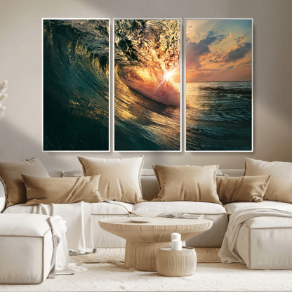 55359-MGV-CV-36X24-Radiant Ocean Wave Wall Art – Panoramic Surf Canvas Print, Vibrant Sunset Beach Decor for Home, Office or Man Cave