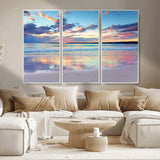 56723-MGV-CV-36X24-Serene Sunset Beach Wall Art – Panoramic Coastal Canvas Print, Peaceful Ocean Reflection Decor for Living Room, Bedroom or Office