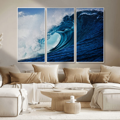 89502-MGV-CV-36X24-Powerful Ocean Wave Wall Art – Panoramic Blue Sea Wave Canvas Print, Coastal Surf Photography Artwork for Living Room, Bedroom, or