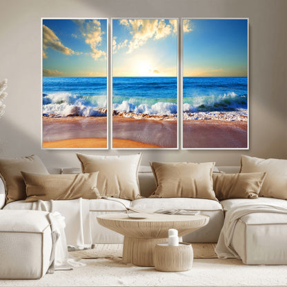 50522-MGV-CV-36X24-Ocean Sunrise Wall Art – Peaceful Beach Waves and Golden Horizon Canvas Print, Coastal Seascape Decor for Home or Office