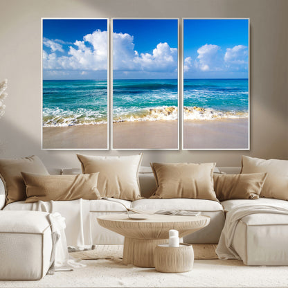 60364-MGV-CV-36X24-Tropical Ocean Wave Wall Art – Serene Blue Sea and White Sand Beach Canvas Print, Coastal Landscape Decor for Living Room, Bedroom